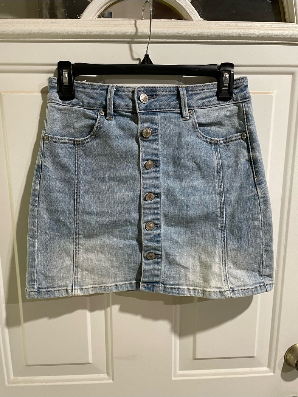 American Eagle Button-Front Denim Mini Skirt